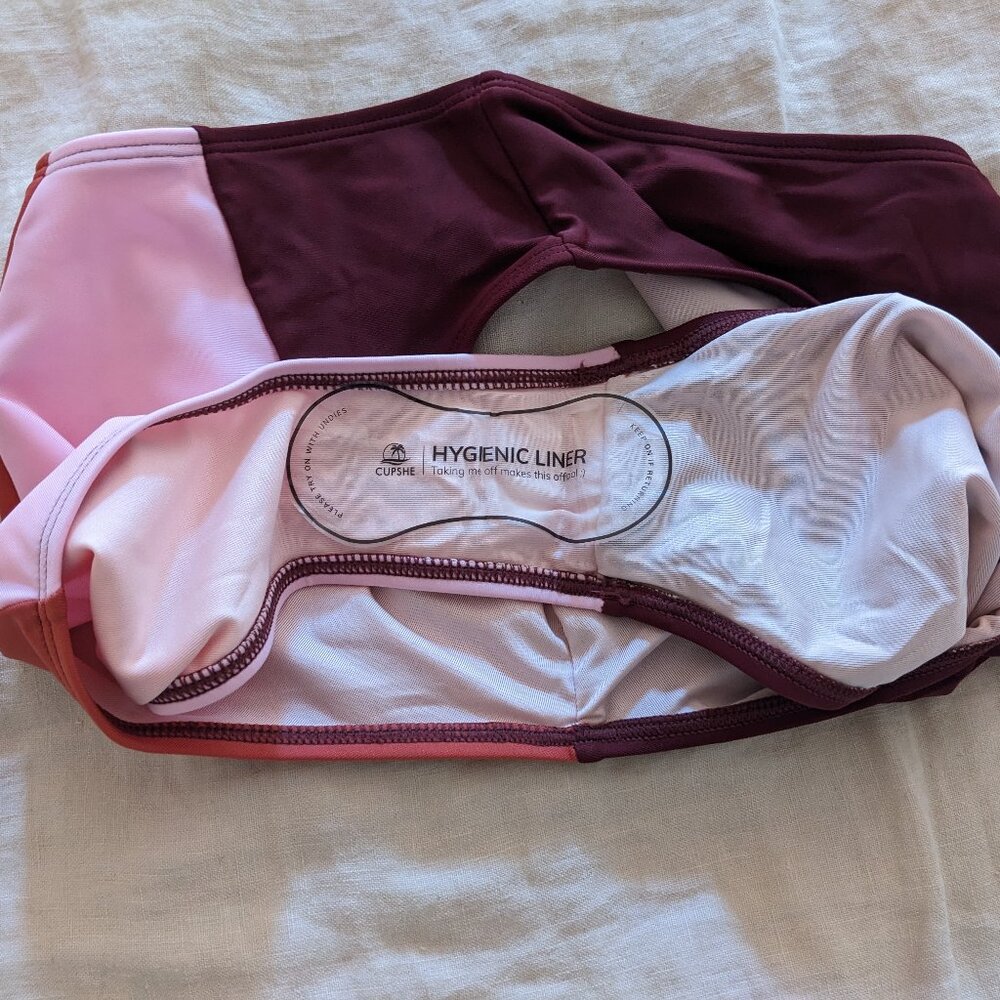 NWT Cupshe Colorblock Square Neck Bikini Top & High-Rise Bottoms Set S/M - Picture 6 of 7